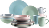 MÄSER 934006 Seria Elissa, Set de veselă modern pentru 4 persoane în glazuri mate colorate cu margine albă, Set combinat de 16 piese, Gresie, Multicolor, Gri, Turcoaz, Roz, Verde