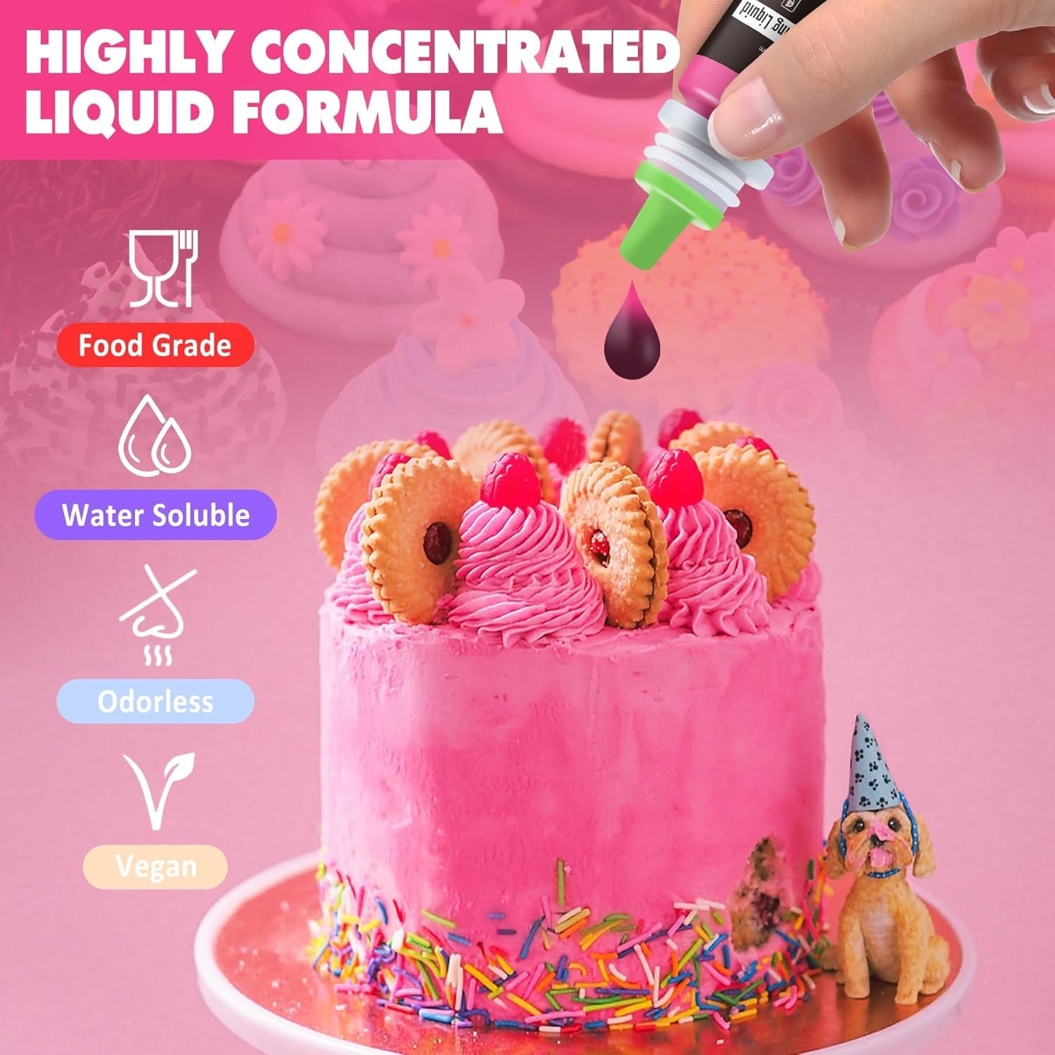 Colorant alimentar - 20 de culori x 10 ml coloranți alimentari concentrați lichizi pentru decorarea torturilor, copt, fursecuri, macaroane - Colorant alimentar fără zahăr pentru băuturi, decorarea torturilor, slime DIY, ouă de Paște