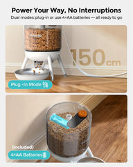 Comedero automático para gatos, Futterautomat Katze mit Zeitsteuerung, 3L Trichter, Doppelstromversorgung, Automatic Trockenfutter für Katzen & Hunde, Katzen Futterautomat, Schwarz (Weiß)