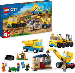 LEGO 60391 City Vehículos de Construcción y Bola de Demolición Grúa, Excavadora, Camión Volquete y Vehículo de Transporte, Juguete Educativo para Niños a Partir de 4 Años Juegos de Construcción Besuche den LEGO-Store Single