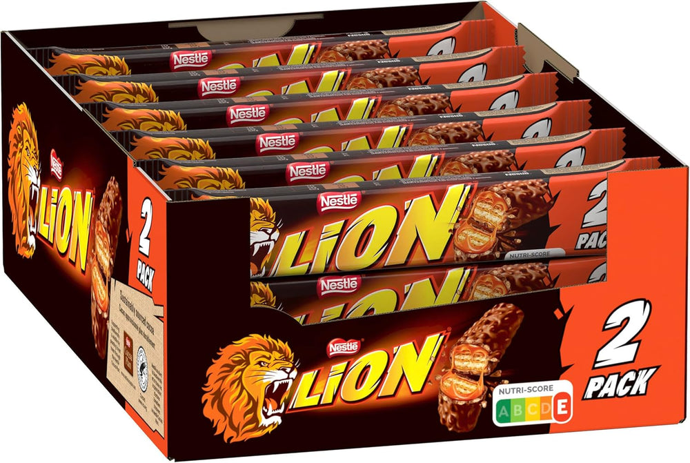 Barra de chocolate Nestlé LION con caramelo, refrigerio crujiente, chocolate crujiente y chips crujientes, relleno de caramelo, una experiencia gastronómica especial, paquete múltiple, paquete de 28 (2 x 30 g cada uno)