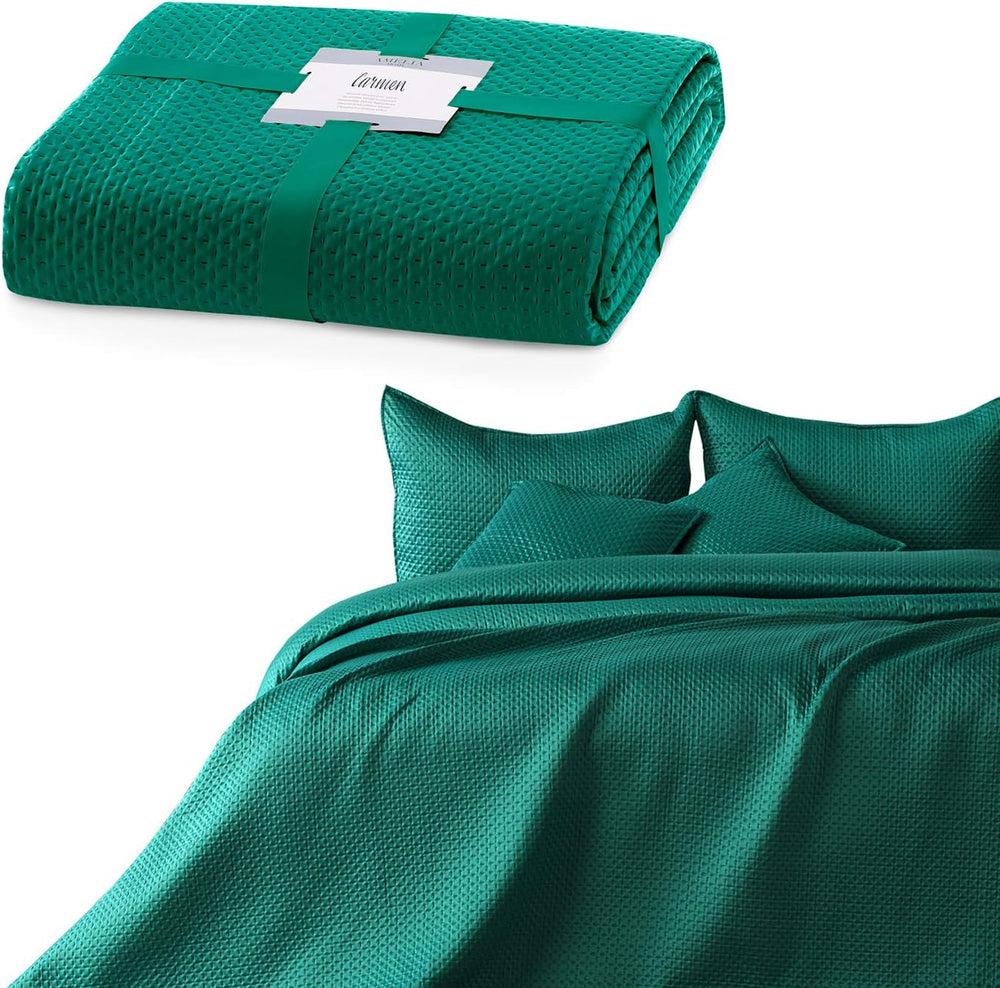 Ameliahome Colcha 200X220 Cm Colcha verde oscuro con dos lados en relieve Satén Mate Carmen Camas y Mantas Besuche den AmeliaHome-Store Carmen Verde oscuro 200X220 Cm