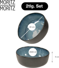 Set de boluri de servire Moritz & Moritz ORGANIC, albastru - 2 boluri mari din gresie de înaltă calitate, moderne și atemporale, potrivite pentru cuptorul cu microunde și mașina de spălat vase - perfecte pentru salate, paste, gustări și multe altele