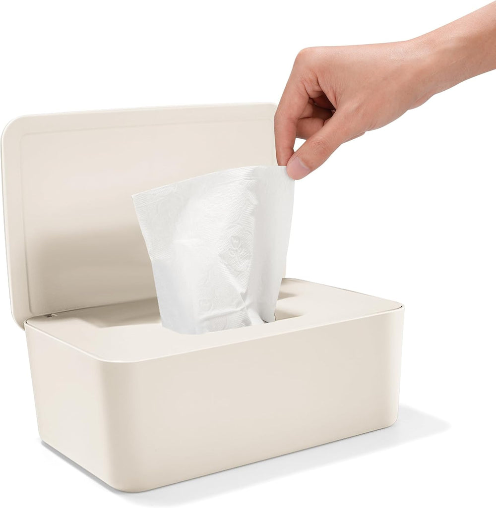 Caja de toallitas húmedas con tapa, caja de toallitas húmedas, dispensador de toallitas húmedas para bebés, caja de almacenamiento impermeable y sellada, dispensador de toallitas húmedas para baño, cocina, blanco