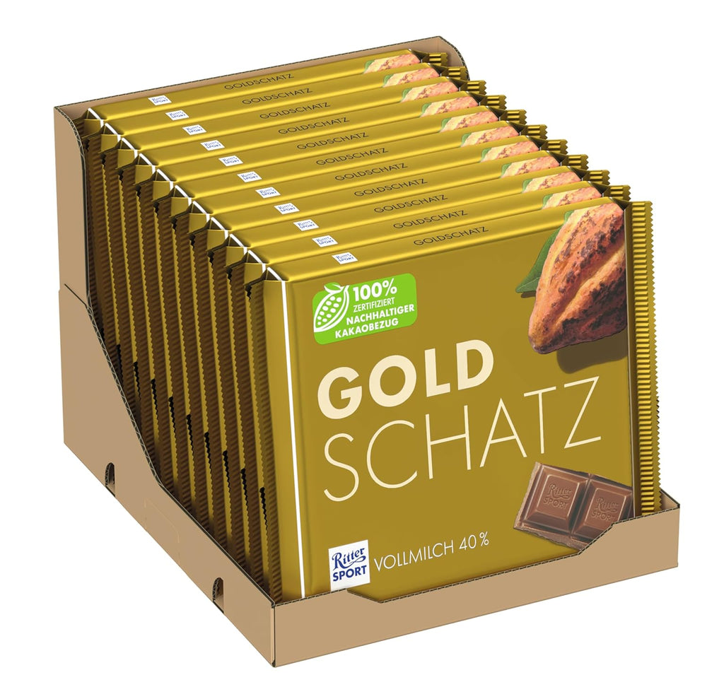 Ritter Sport - Gold Treasure - 11 x 250g, Chocolate con leche fino con trozos de caramelo, Chocolate clásico para compartir con amigos, 11 barras x 250g