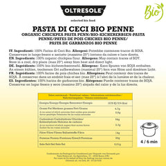 Pasta Penne de Garbanzos Orgánica Italiana Pasta Proteica de Harina de Garbanzos 100% Orgánica Alta en Fibra Vegana Sin Gluten 3 Paquetes x 350g