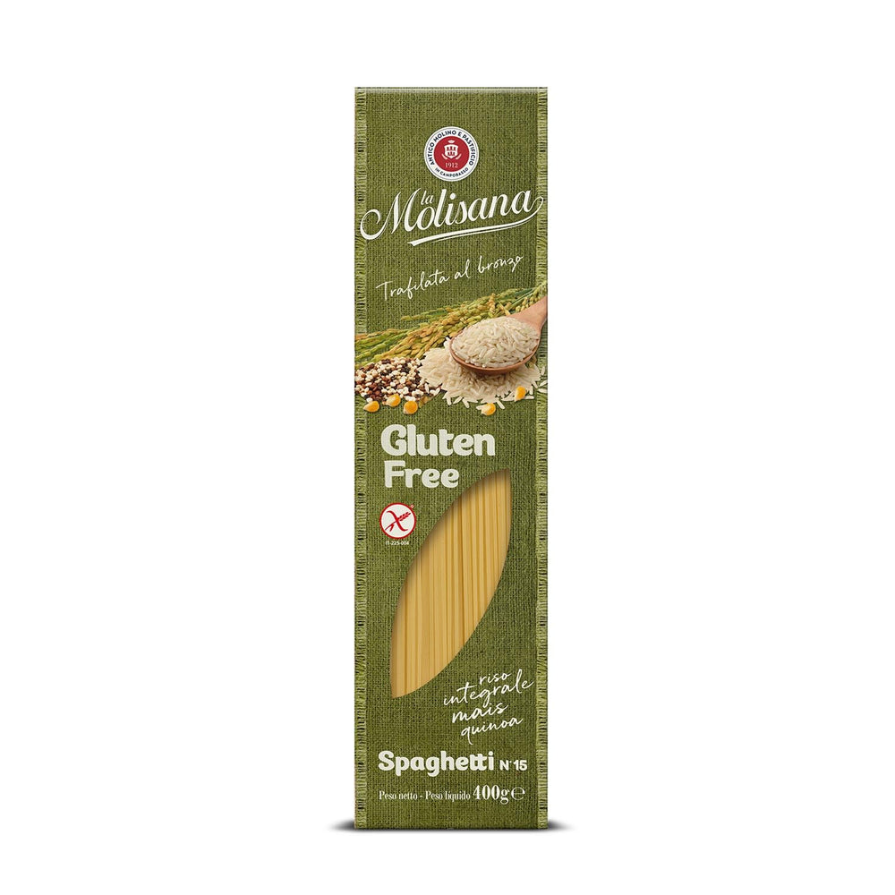 Espaguetis no. 15 pastas sin gluten, sin gluten - Pasta cocida al bronce con arroz integral, maíz y quinoa - Paquete de 400 g