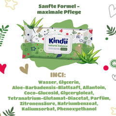 Toallitas húmedas Kindii Natural Balance para bebés - (1 x 60 uds.) Toallitas húmedas para bebés y niños - Protectoras, Aloe Vera, Fragancia delicada - 60 uds.