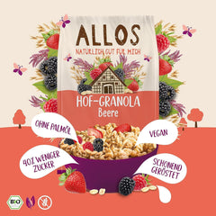 Granola Allos Hof con frutos rojos | Muesli orgánico | Muesli con frutos rojos | Muesli crujiente | Cereales para el desayuno | Paquete de 6 (6 x 300 g), 1 pieza (paquete de 6)
