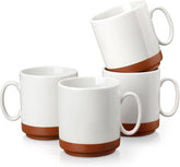 Set de căni de cafea MALACASA, set de cești din gresie 350 ml pentru 4 persoane, cești de cafea moderne pentru ceai, suc, latte, cappuccino, ciocolată caldă. Se poate spăla în mașina de spălat vase și la cuptorul cu microunde, seria TARA, alb kaki