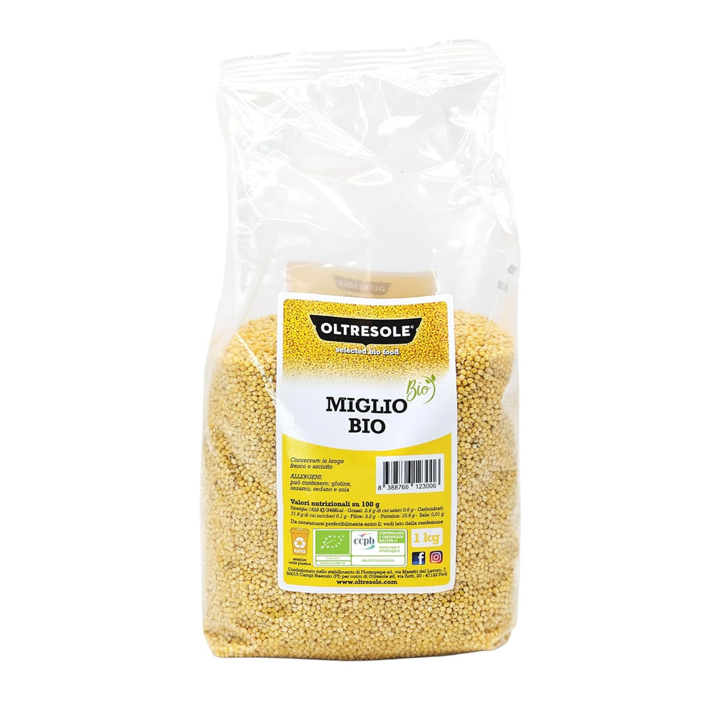 Mijo orgánico 1 kg, granos orgánicos ricos en fibra y minerales, granos de mijo amarillo para consumo, paquete ideal para la familia