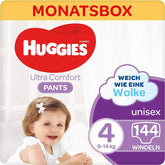 Huggies Ultra Comfort Pants talla 4, 9-14 kg, Para niños activos, Con indicador de humedad y tecnología Cloud pretina, 144 pañales Madre e Hijo Naty Shop