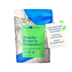 Blue Farm Bio Matcha Oat Latte auf Haferbasis ohne Zuckerzusatz - Mit dem Vitalpilz Lion's Mane - Vegano - sin lactosa y sin gluten (300 g, Matcha)
