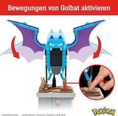 MEGA Pokémon Mini Motion-Golbat - besteht aus 313 Teilen zum Zusammenbauen, enthält versteckten Knopf, mit Flügelschlag Funktion, 13 cm groß, sehr schön zum Ausstellen, HTH72