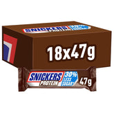 Barras de proteína de chocolate Snickers - Rico sabor con caramelo, avellanas y turrón, paquete a granel 18x47 g