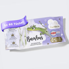 Millis Bamboo Baby Toallitas húmedas sensibles para la delicada piel del bebé - 5 x 60 piezas - Limpieza natural, suave y sostenible - Toallitas húmedas biodegradables, sin plástico y sin alcohol