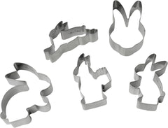 Set de 5 forme de biscuiți cu iepuraș de Paște, forme de biscuiți, forme de biscuiți și fondant, forme de biscuiți din oțel inoxidabil de înaltă calitate, ajutor de bucătărie, culoare: argintiu