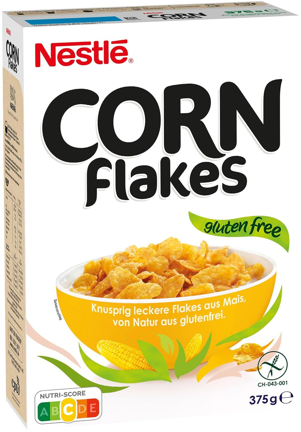 Nestlé Cereals Corn Flakes, Copos de Maíz Clásicos, Sin Gluten, Paquete de 1 (1 x 375g)
