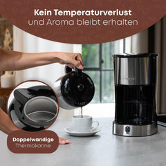Cafetieră Clatronic® cu carafă termos pentru 8–10 cești de cafea (aprox. 1,2 l) | Cafetieră cu filtru din oțel inoxidabil | Carafă termos cu pereți dubli | Fără pierderi de temperatură | Cafetieră de 800 W | KA 3805