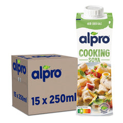 Alpro Cooking Soya – Kochcreme aus Soya vegana con sabor neutro para platos fríos y calientes – 15 x 250 ml