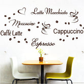 Wandtattoo Kaffee-Sorten I braun I Herz Kaffeetasse Kaffeebohnen Küche Esszimmer Sticker Aufkleber Wandaufkleber Wandsticker G006