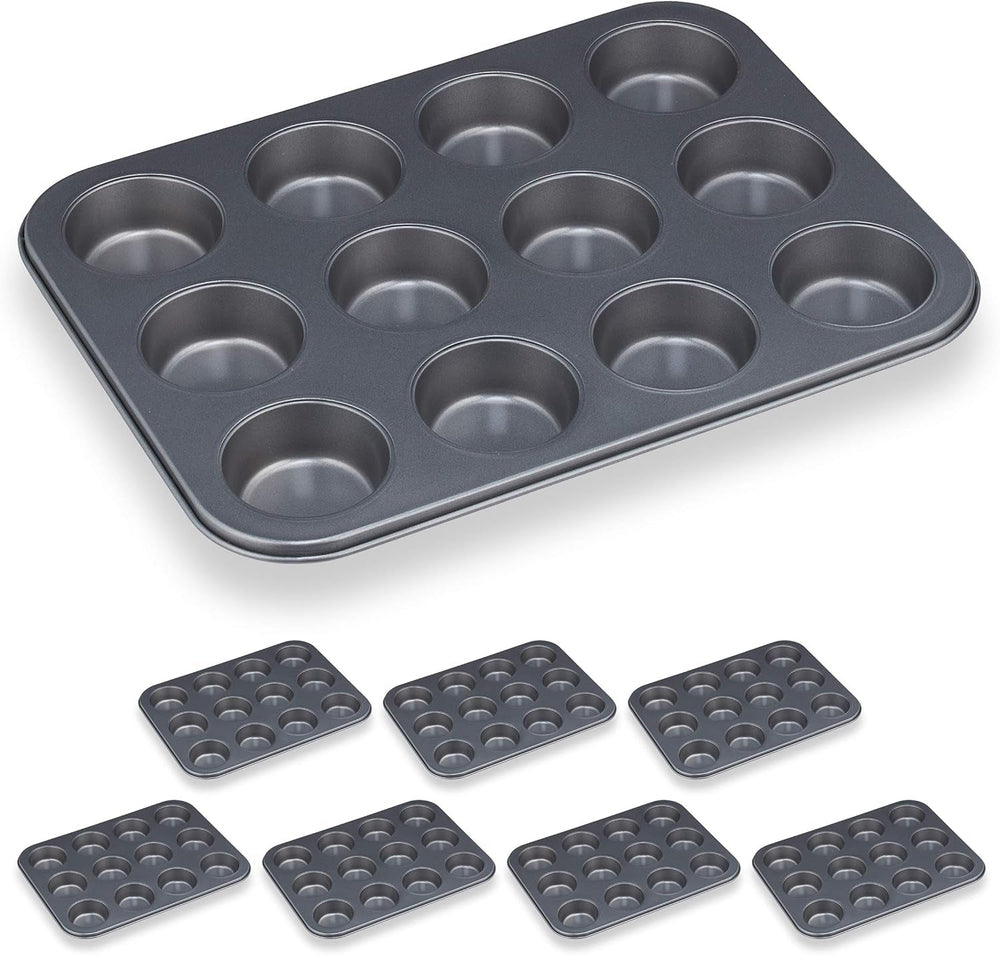 Relaxdays Muffinform, 2Er Set, 12Er Muffinbleche, Antihaftbeschichte, Carbonstahl, Muffins & Cupcakes, Ø 6,5 Cm, Trigo, 10030825 Moldes y bandejas para hornear Naty Shop 2