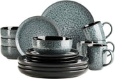 MÄSER 934110 Seria Filippa, Set de veselă din ceramică pentru 4 persoane, Set de veselă modern combinat cu 16 piese; Farfurii, boluri și căni cu glazură reactivă în verde și negru, Gresie, Verde