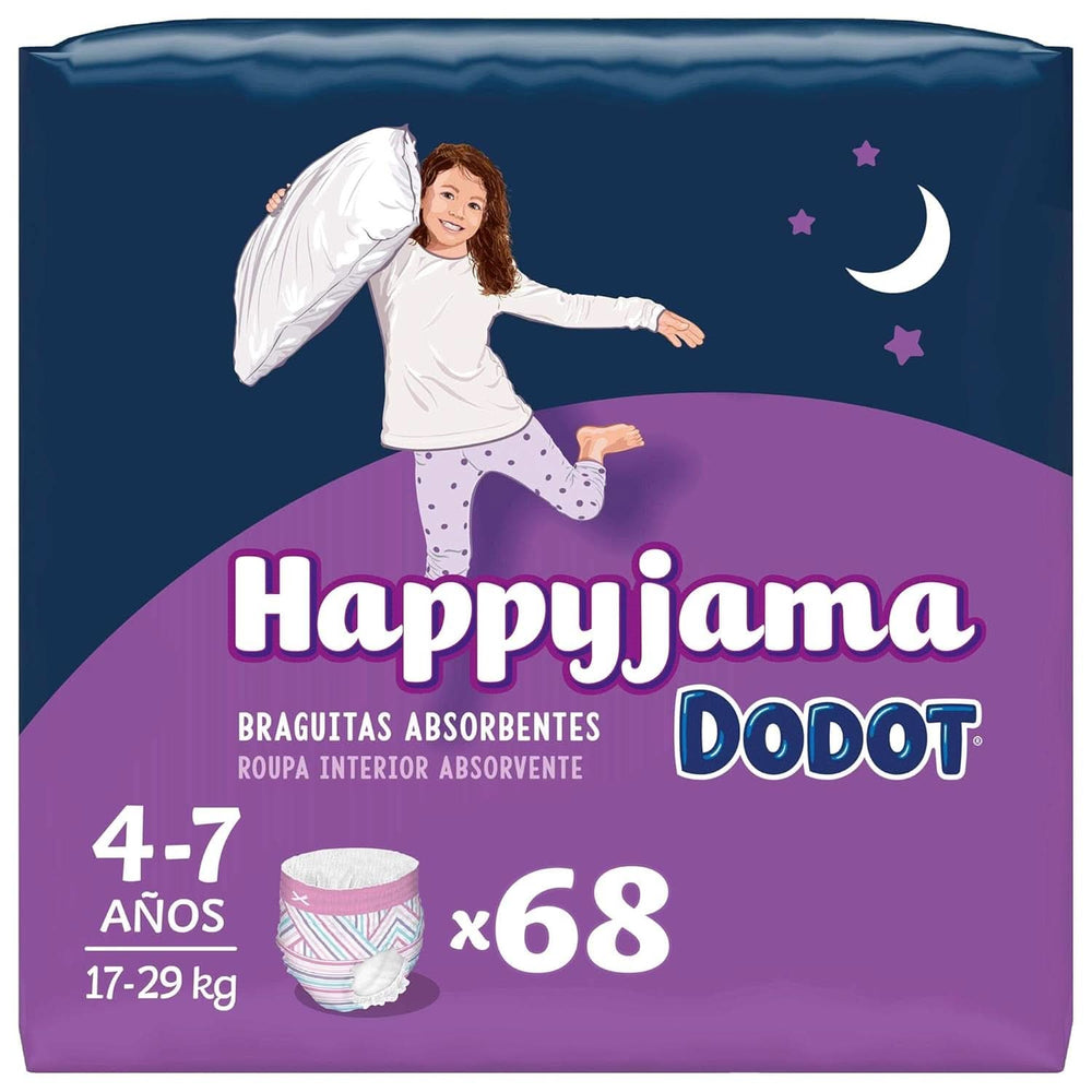 Pañales Happyjama para niñas, 4-7 años (17-29 kg), 68 piezas, pañales con protección antivaho durante la noche Madre e Hijo Naty Shop
