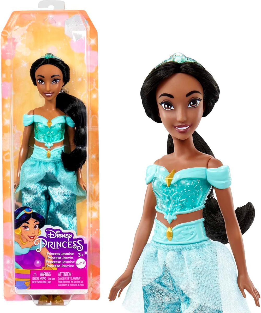 Mattel Disney Princess Toy Jasmine Fashion Muñeca Móvil con Ropa y Accesorios Brillantes Regalo Inspirado en la película de Disney para niños HLW12 Naty Shop Dolls Multicolor