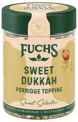 Fuchs Gewürze - Cobertura de gachas de avena "Sweet Dukkah" - Cobertura crujiente con Haselnuss, Sesam und Mandeln für Oat-Meals - aus natürliche Ingrediente - 60 g en wiederverwendbarer, recyclebarer Dosis
