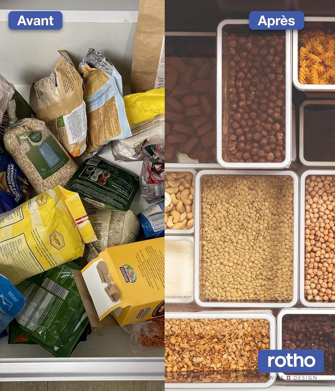 Rotho Loft set de 5 borcane de depozitare cu capac, diferite dimensiuni, plastic alimentar (PP) fără BPA, transparent/roșu, (21,4 x 21,4 x 23,5 cm) Cutii depozitare alimente Naty Shop