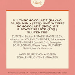 Venchi - Cremino Pistachio Bar, 110g, baton de ciocolată din ciocolată cu lapte și albă cu pastă de fistic, rețetă în trei straturi cu arome mediteraneene, fără gluten, fără coloranți artificiali