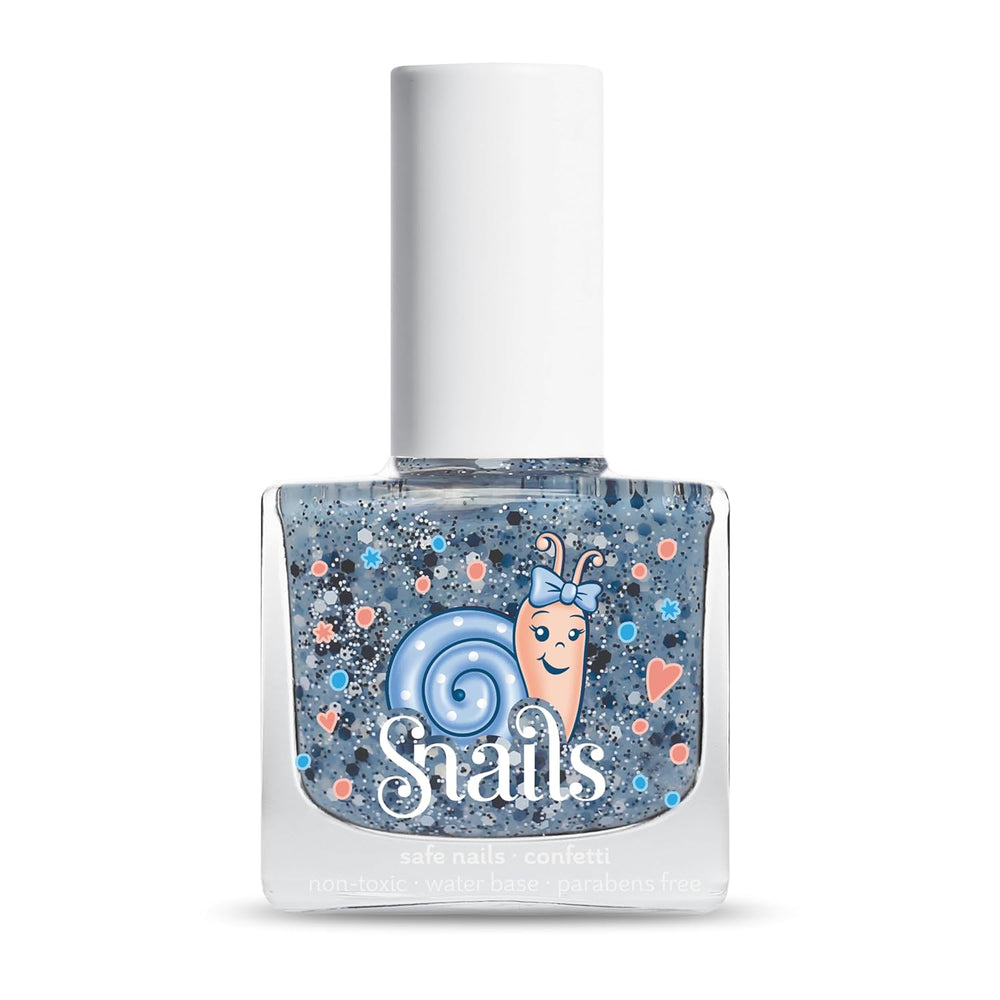Snails 516202 Top Coat Confetti Blue Esmalte de uñas para bebé, a base de agua, lavable, seguro, vegano