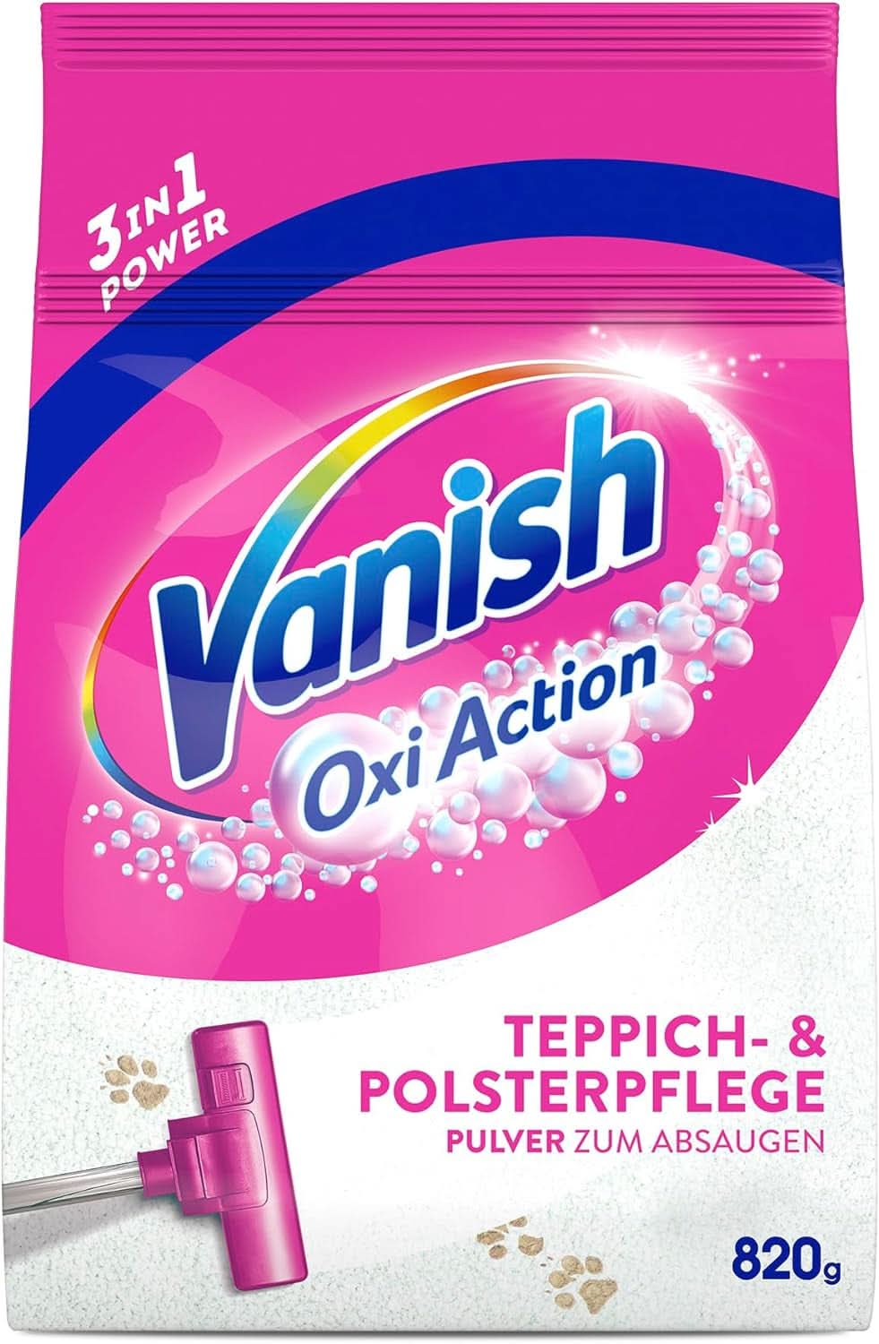 Polvo limpiador de alfombras y tapizados Vanish Oxi Action - 1 x 820 g - Limpia grandes áreas de alfombras y tapizados contra la suciedad, los olores y el polvo Detergentes para ropa Rufe Naty Shop 820 gramos