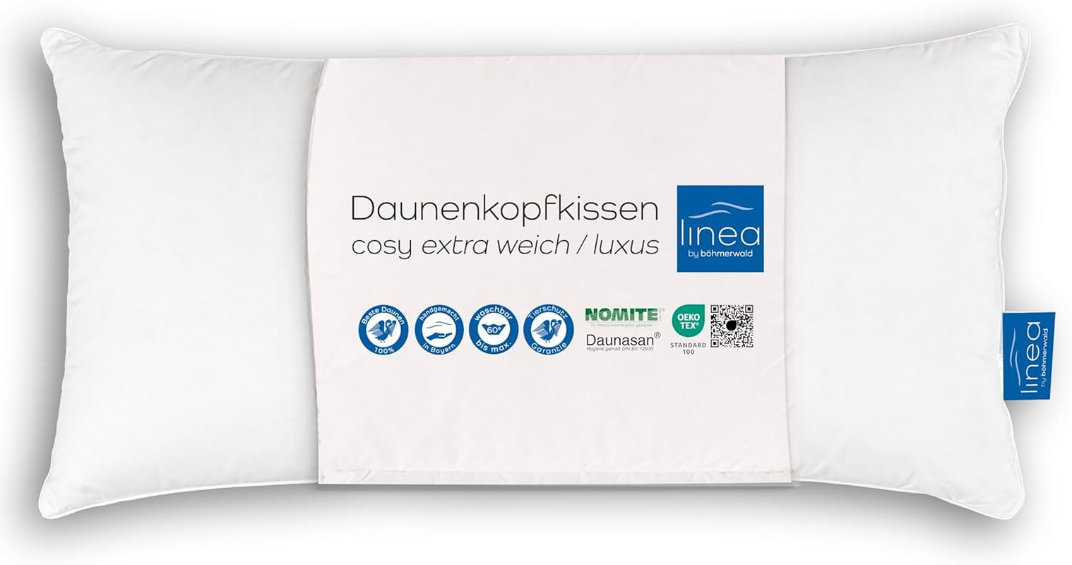 LINEA by Böhmerwald - Cosy - Pernă moale cu 3 camere, 80 X 80, Interior:100% pene, Camere exterioare:90% puf/10% pene, Potrivit pentru alergici, Lavabil până la 60°C, Produs în Germania Perne standard Naty Shop Singur 1 bucată (1 pachet) Confort suport: Extra moale - 40 X 80 Cm