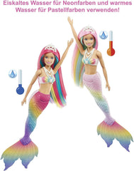 Barbie Dreamtopia Rainbow Magic Mermaid, Barbie Meerjungfrau mit Regenbogenhaaren, Farbwechselpuppe durch Wasser aktiviert, Spielzeug ab 3 Jahren, Geschenk für Mädchen, GTF89