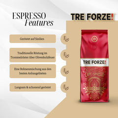 Espresso Caffè - Boabe de espresso - Prăjite tradițional la foc de lemne de măslin, lucrate manual în Sicilia - Boabe de cafea premium 250g pentru aparate de cafea complet automate și aparate cu portafiltru
