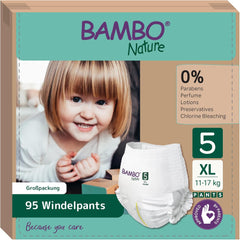 Pañales Bambo Nature, talla 5 (11-17 kg) - Caja mensual de 95 | Pañales con protección mejorada contra fugas | Máxima comodidad y libertad para niños activos | Pañales testados dermatológicamente
