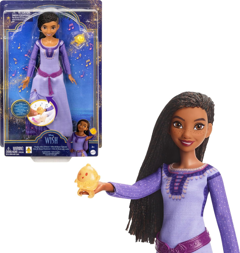Mattel Disney Wish singende Asha of Rosas Modepuppe & Star Figur, beweglich mit abnehmbarem Outfit, canta "This Wish" en inglés