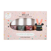 Miss Nella Magic Collection Juego de 4 esmaltes de uñas con purpurina: rosa, rojo, dorado y azul, esmalte de uñas extraíble especial para niños, no tóxico, a base de agua, inodoro