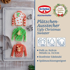 Set de 3 forme de biscuiți Dr. Oetker, model pulover urât de Crăciun – Forme de biscuiți, alb, Crăciun, copt – Forme de biscuiți din oțel inoxidabil pentru Crăciun