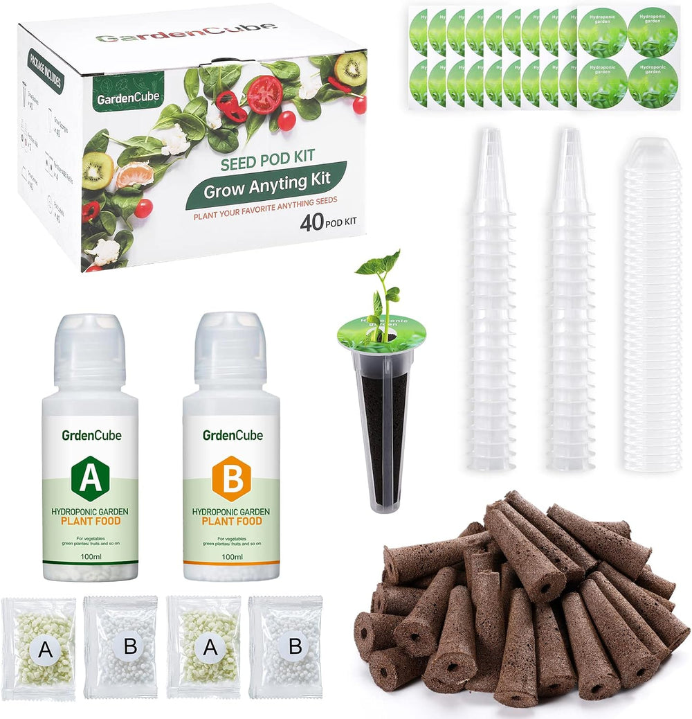 Juego de cápsulas hidropónicas de 166 piezas: kits de plantas para cultivar cualquier cosa, que incluyen esponjas de cultivo, cúpulas de cultivo y etiquetas de alimentos para plantas A&B, accesorios hidropónicos para la mayoría