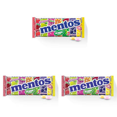 Mentos Fruit Dragees Naranja Limón Fresa Dulces masticables con sabor a fruta (3 rollos), vegano (paquete de 3)