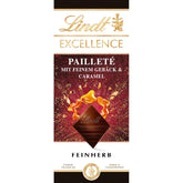 Lindt EXCELLENCE Trozos de masa con lentejuelas y caramelo - Chocolate negro fino con sabor intenso a cacao