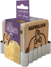 ScrapCooking – Gebäckstempel aus Holz mit Halloween-Mustern – con 1 Keksausstecher und Würfelausstecher mit 5 erhabenen eingravierten Gesichtern – 5298