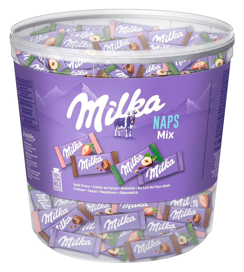Mix Milka Naps – Mini cuadrados de chocolate en 4 surtidos: Leche Alpina, Fresas, Avellanas, Crema de Cacao – 1 x 1kg