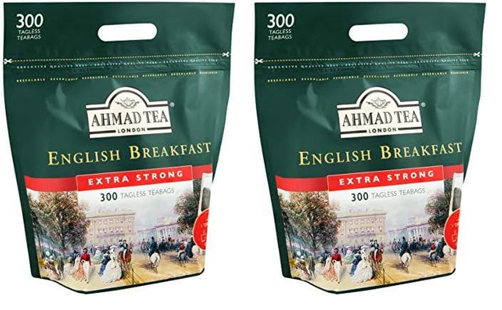Ahmad Tea - English Breakfast - Ceai negru pentru micul dejun - Ceai Assam & Ceylon - Pliculețe de ceai englezesc fără bandă, cu 2 g de ceai per porție - Pachet mare cu 300 de pliculețe de ceai (pachet cu 2)