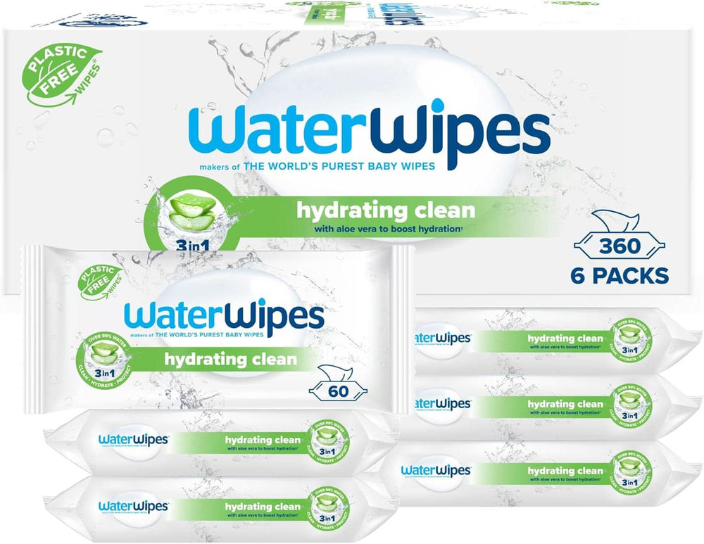 Waterwipes Toallitas Hidratantes y Limpiadoras para Bebés con 99% de Agua y Extracto de Aloe Vera, Toallitas Húmedas para Rostro y Cuerpo Naty Shop 360 Toallitas