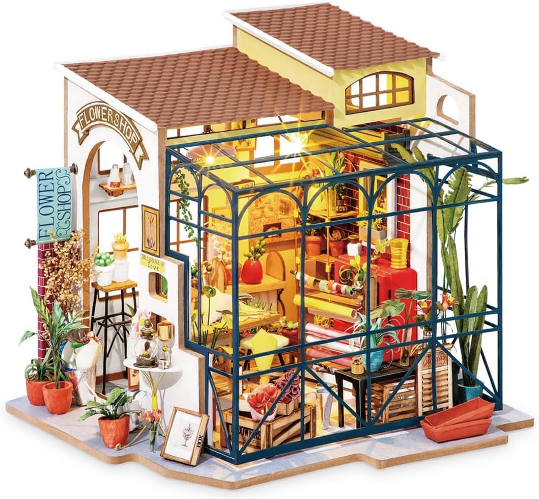 Robotime DG145 Rolife Emily's Flower Shop Miniature Doll's House Fabricat din lemn, metal, tesatura si carton, Dimensiuni: 22 X 15 X 17 Cm, Casute de papusi Naty Shop Titlu implicit