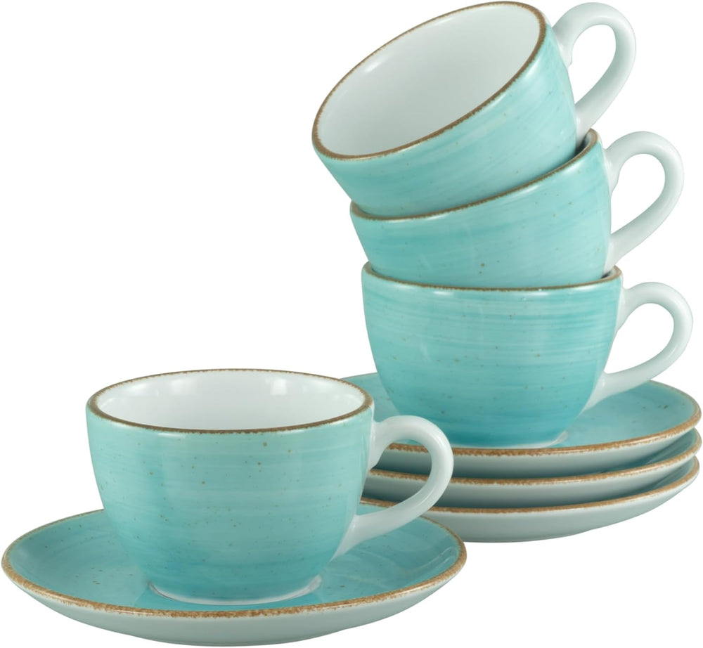 Creatable, 34042, seria Vintage Nature Aqua, set de veselă cu 8 piese pentru 4 persoane, set de cești de cafea din porțelan, potrivit pentru mașina de spălat vase și cuptorul cu microunde, fabricat în Europa